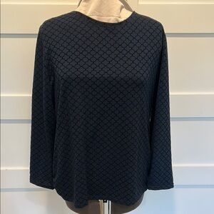 Talbots Dark Blue Boxy Long Sleeved Blouse with Crew Neckline